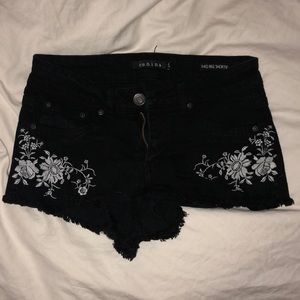 Black denim shorts